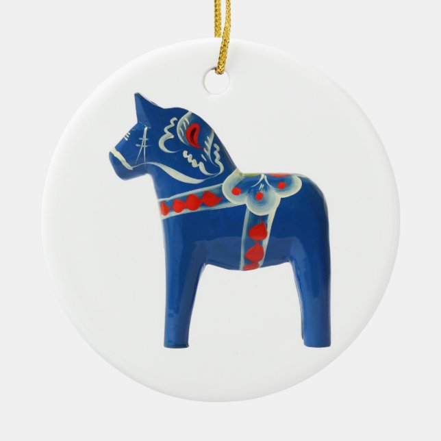 Blue Swedish Dala Horse Ceramic Ornament (Front)