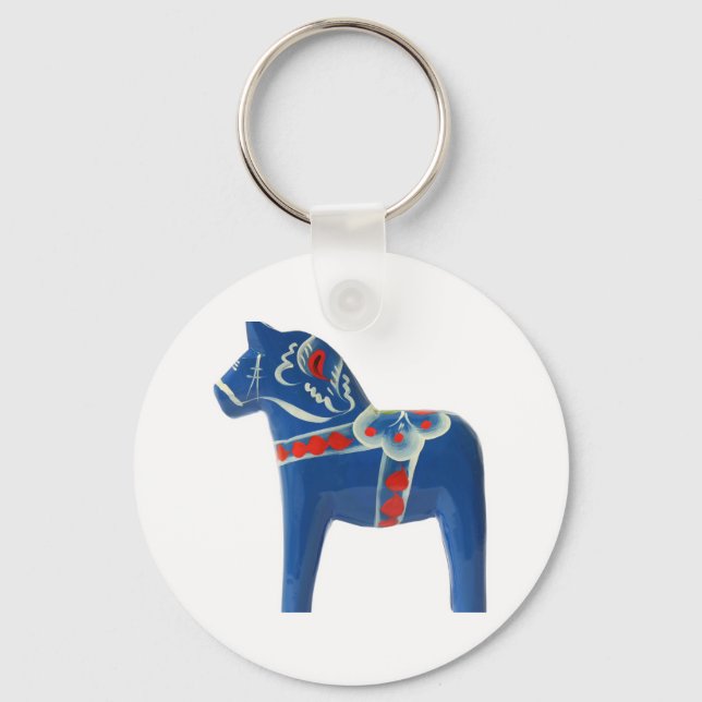 Blue Swedish Dala Horse Keychain (Front)
