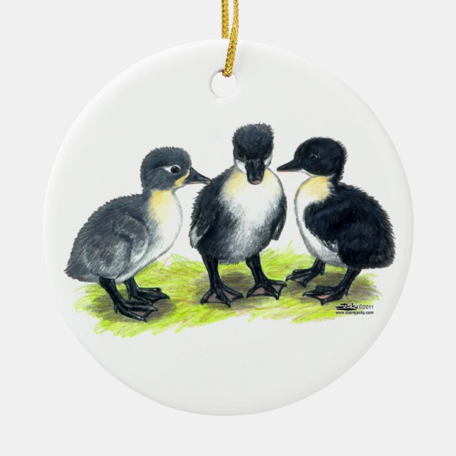 Blue Swedish Ducklings Ceramic Ornament (Front)