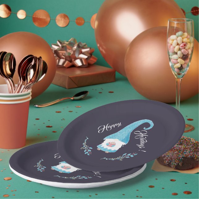 Blue Swedish Gnome Holiday Paper Plates (Multi)