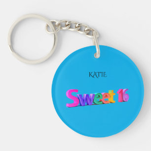 Blue sweet 16 acrylic keychain, custom name. keychain