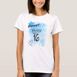Blue Sweet 16 Airbrush Topped with a Crown T-Shirt