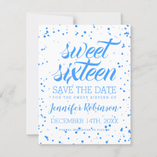 Blue Sweet 16 Birthday Save Date Confetti Save The Date