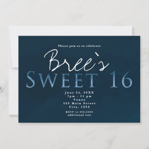 Blue SWEET 16 Chic Elegant Birthday Party Invitation