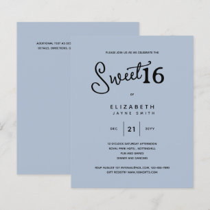 Blue SWEET 16 Modern Elegant Budget Birthday