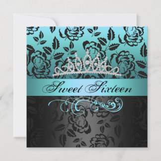 Blue Sweet 16 Princess Tiara Birthday Invitation