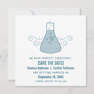 Blue Sweet Chemistry Save the Date Invite