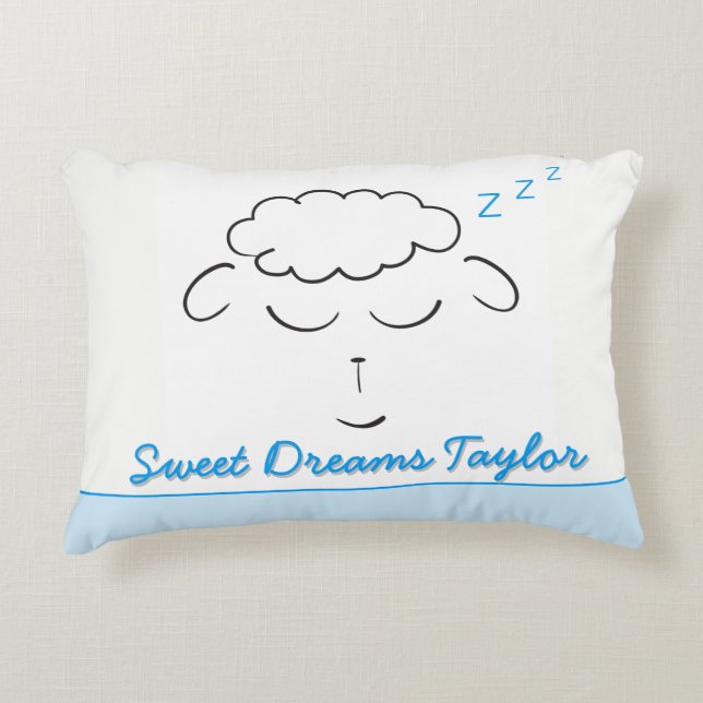 Blue Sweet Dreams cute Lamb with Name and prayer Accent Pillow (Front)