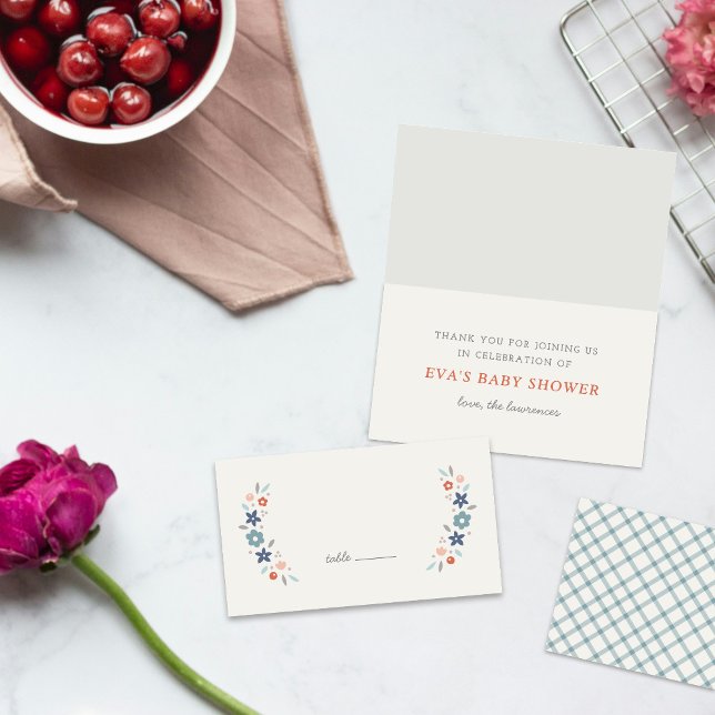 Blue Sweet Floral Baby Shower Folded Place Card (Creator Uploaded)