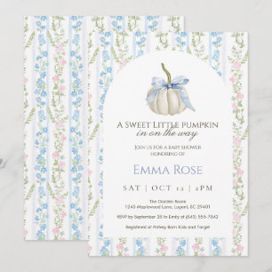 Blue Sweet Little Pumpkin Baby Shower Invitation