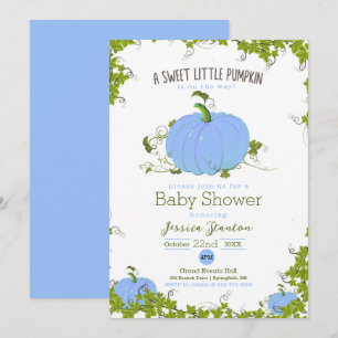 Blue Sweet little pumpkin vine Baby Shower Invite