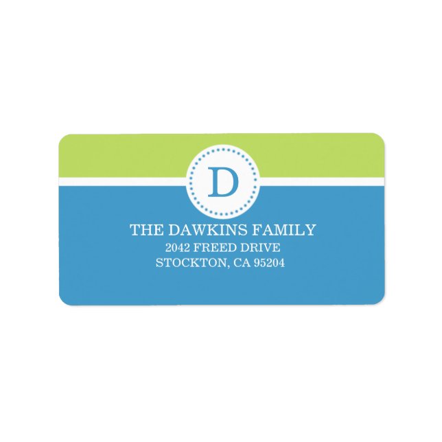Blue Sweet Monogram Custom Monogrammed Family Label (Front)