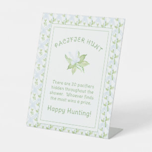 Blue Sweet Pea Boy Pacifier Hunt Baby Shower Pedestal Sign