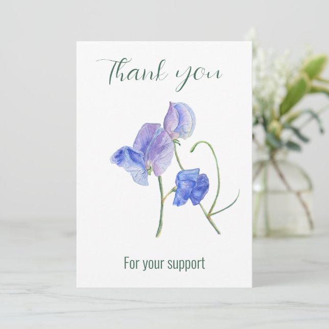 Blue sweet pea flowers Thank you for your support (Standing Front)