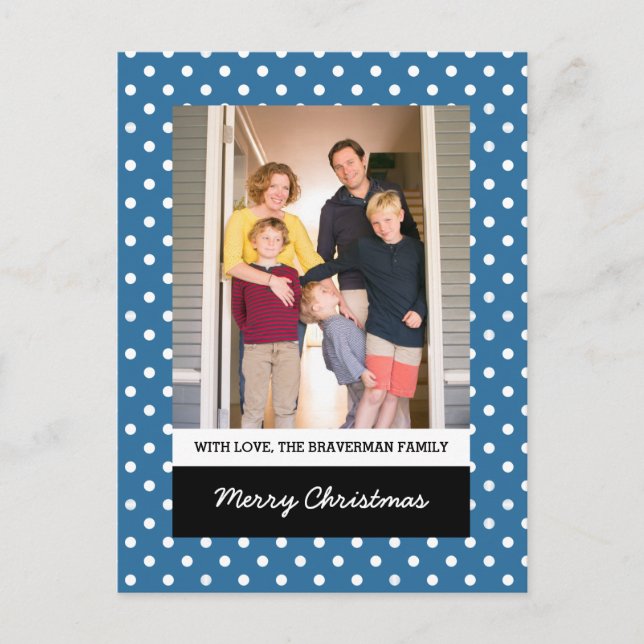 Blue Sweet Polka Dot Holiday Photo Postcard (Front)