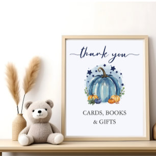 Blue Sweet Pumpkin Baby Boy Shower Card Book Gift Poster
