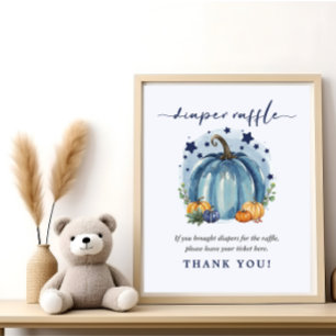 Blue Sweet Pumpkin Baby Boy Shower Diaper Raffle Poster