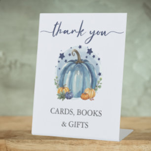 Blue Sweet Pumpkin Boy Baby Shower Card Book Gift Pedestal Sign