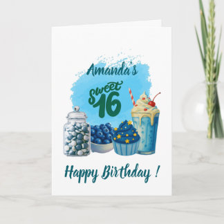 Blue Sweet Sixteen Birthday Card