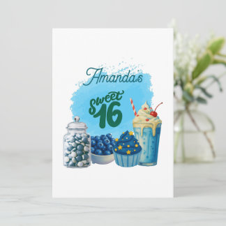 Blue Sweet Sixteen Birthday Invitation 