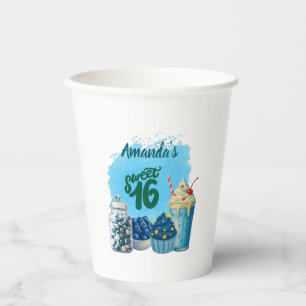 Blue Sweet Sixteen Paper Cups