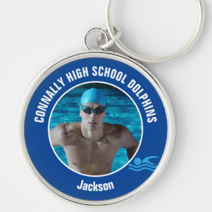 Blue Swim Team Photo High School Swimmer Keychain