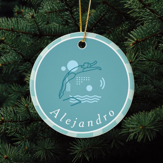 Blue Swimmer Girls Swimming Pool Personalized      Ceramic Ornament (Creator Uploaded)
