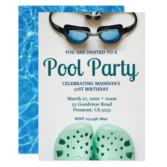 Blue Swimming Goggles Birthday Pool Party Card