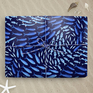 Blue Swimming Ocean Fish - Dark Wrapping Paper