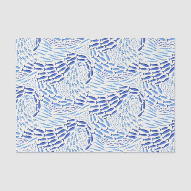 Blue Swimming Ocean Fish - Light Tissue Paper (Front)