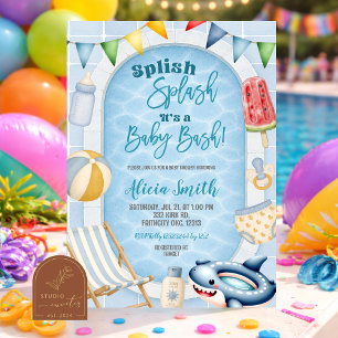 Blue Swimming Pool Boy Baby Shower bash invitation
