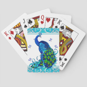 Blue swirl Border and Peacock Design Playing Cards