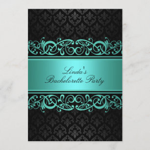 Blue Swirl Damask   Bachelorette Party Invitation