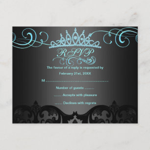 Blue Swirl Damask Birthday RSVP Card