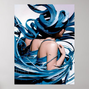 Blue Swirl Female Model Poster Print Wall Art 
