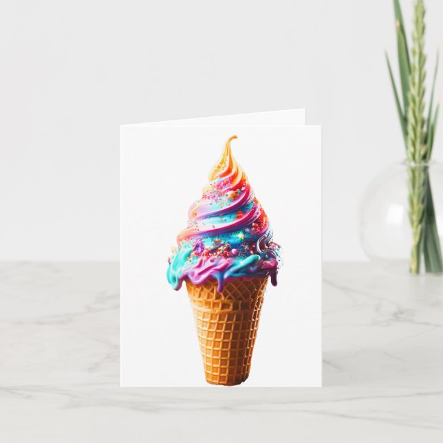 Blue Swirl Ice Cream Cone  Thank You Card (Front)
