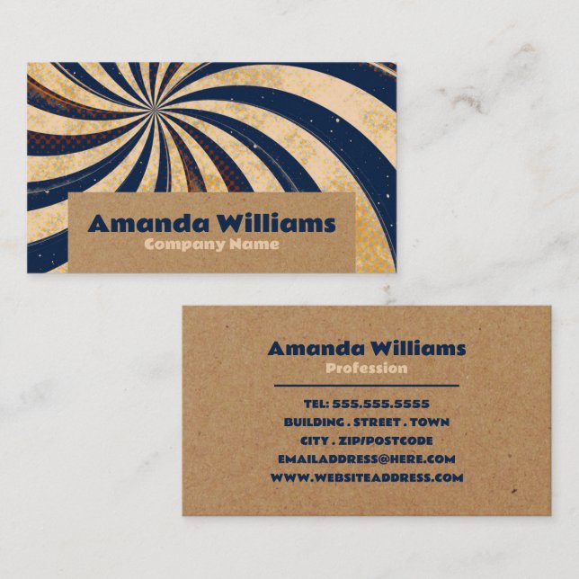 Blue Swirl & Kraft Effect, Retro Style Business Card (Front/Back)