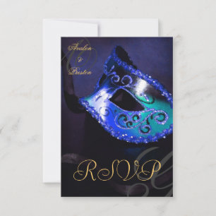 Blue Swirl Masquerade Mask RSVP Invitation