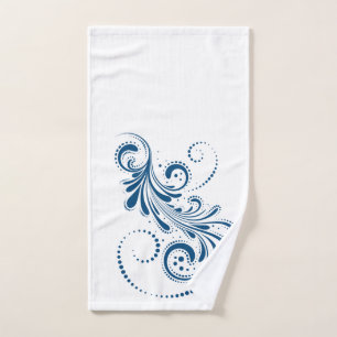 Blue swirl on white background bath towel set