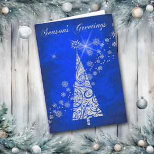 Blue Swirl Retro Pattern Christmas Tree Card