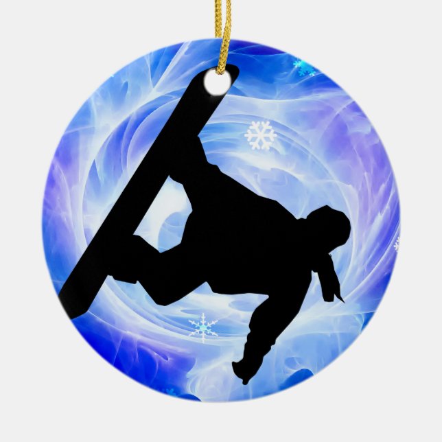 Blue Swirl Snowstorm Ceramic Ornament (Front)