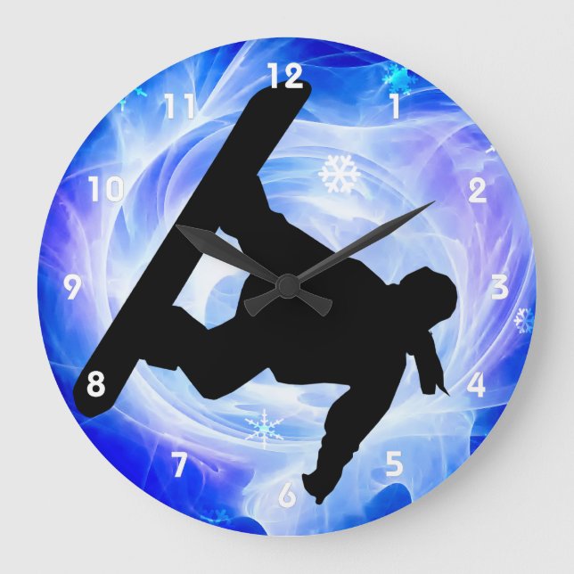 Blue Swirl Snowstorm Snowboarder Large Clock (Front)