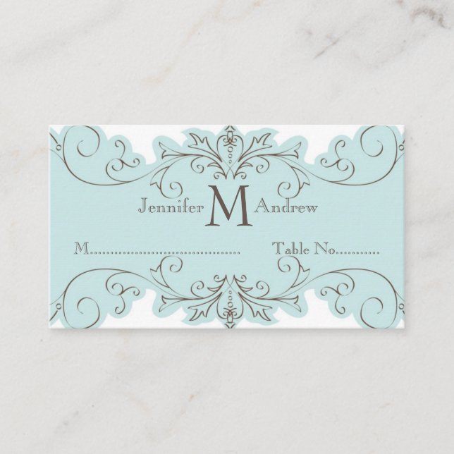 Blue Swirl Wedding Table Escort Cards (Front)