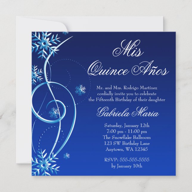 Blue Swirl Winter Wonderland Quinceanera Invitation (Front)
