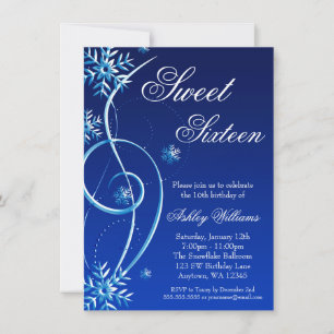 Blue Swirl Winter Wonderland Sweet 16 Invitation
