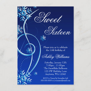 Blue Swirl Winter Wonderland Sweet 16 Invitation