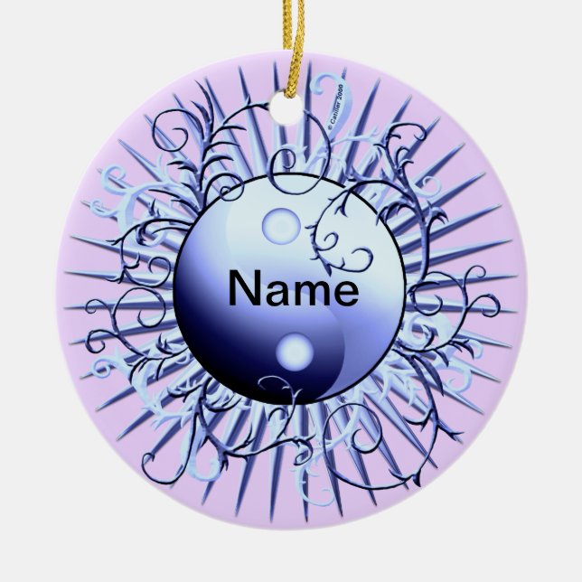 Blue Swirl Yin Yang  Ceramic Ornament (Front)