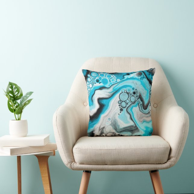 Blue Swirled Marble Throw Pillow (Chair)