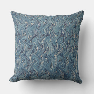 Blue Swirling Wave Design Throw Pillow