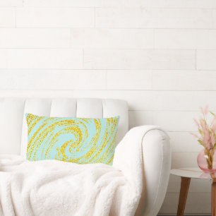 Blue Swirls Abstract Gold Golden Glitter Nautical Lumbar Pillow